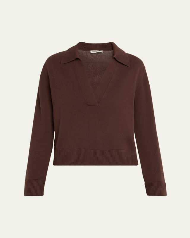 Long-Sleeve Cashmere-Blend Polo Sweat